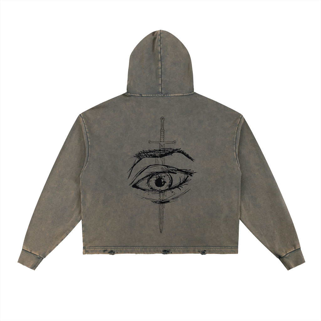 Genesis - Vintage Washed Frayed-Hem Eye Hoodie